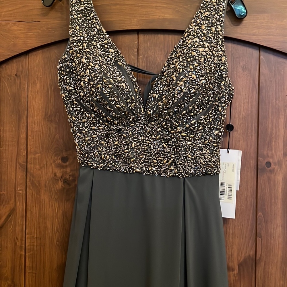 Jovani Silver Embellished Sequin Maxi Dress NWT